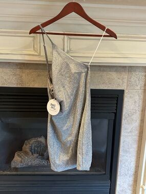 Princess Polly Silver Sparkle One-Shoulder Midi Dress